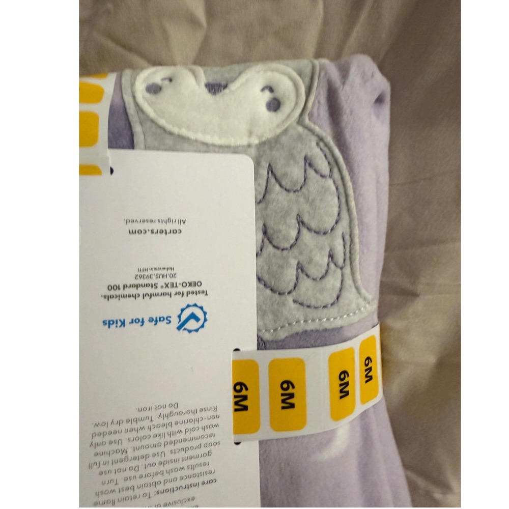 Carters Baby Girl 6M Fleece Footie Pajama Purple Cloud Owl 2-Way Zipper NWT - Picture 3 of 4